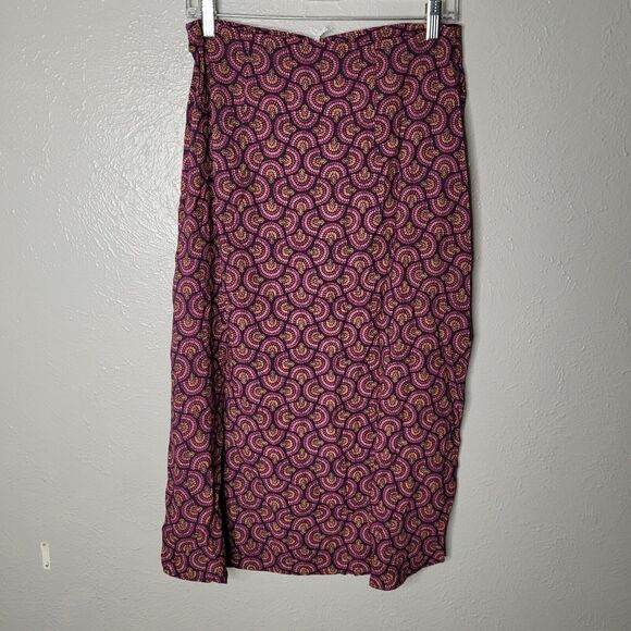 Marine Layer Womens Purple Ryan Midi Slip Skirt pink fan print Boho sz 6 - Picture 8 of 10